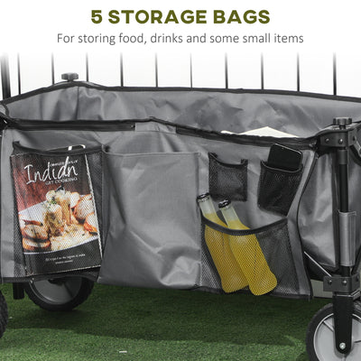 Outsunny Garden Trolley, Cargo Traile on Wheels, Folding Collapsible Camping Trolley, Outdoor Utility Wagon, Dark Grey 