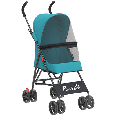 PawHut Dog Stroller, Foldable Cat Dog Pram for Miniature Breeds, Pet Stroller with Brake, Mesh Windows, Dark Green 