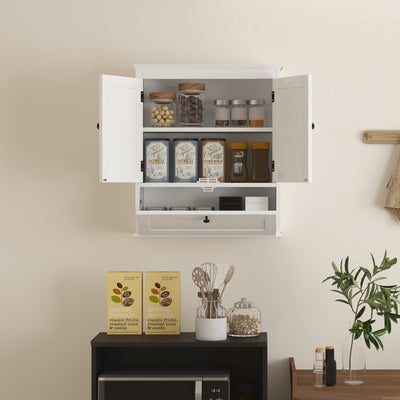 HOMCOM Bathroom Wall Cabinet with Adjustable Shelf and Recessed Doors, White 