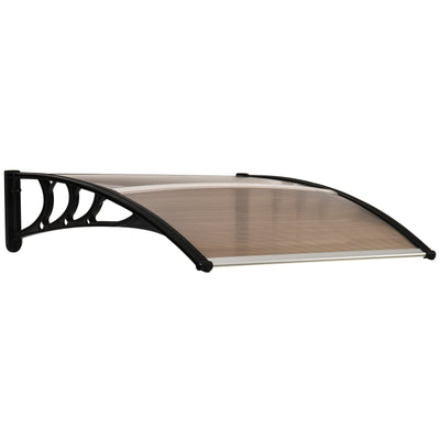 Outsunny Curved Window Door Canopy Aluminium Rigid Plastic Polycarbonate Fixed Outdoor Awning Modern Design UV Water Rain Resist 120 x 75cm Brown 