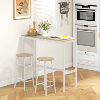 HOMCOM 3 Piece Bar Table Set with 2 Stools, Industrial Bar Table and Stool, Dining Table and Chair, Oak 