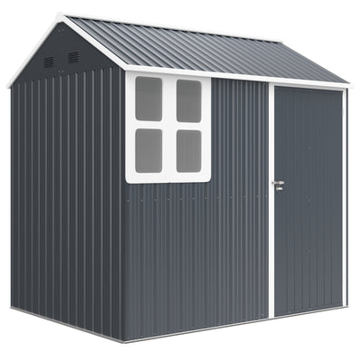 Outsunny 7 x 6ft Galvanised Garden Shed, with Latch - Dark Grey 