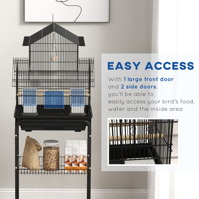 PawHut Metal Bird Cage with Plastic Swing, Perch, Food Container, Tray, Handle, for Finches, Canaries, Budgies, 43.5 x 33 x 121 
