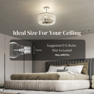 HOMCOM Crystal Ceiling Light Fixture, Semi Flush Mount Modern Crystal Chandelier Ceiling Light for Living Room, Bedroom, Hallway,  Dining Room, E14 Base 3-Lights, Silver Tone 