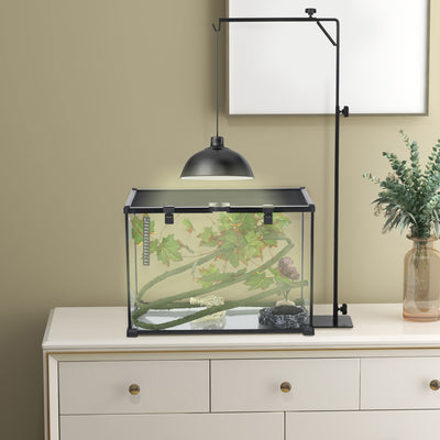 PawHut 86-129Hcm Adjustable Height and Length Reptile Lamp Stand Holder with Hook Hanging, Base - Black 