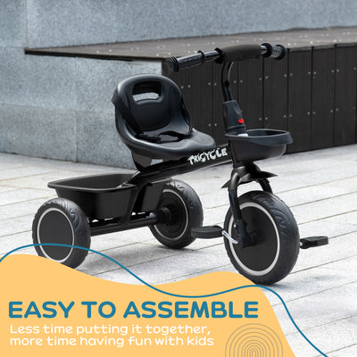 AIYAPLAY Kids Trike for 2-5 Years with Adjustable Seat, Pedal, Baskets, Black 
