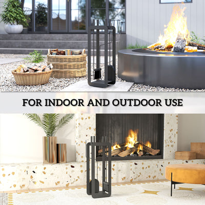 Outsunny 5 Pieces Fireplace Companion Set, Metal Fireplace Accessories Fireside Companion Set with Brush, Shovel, Poker, A Pair of Tongs, Stand, Black 