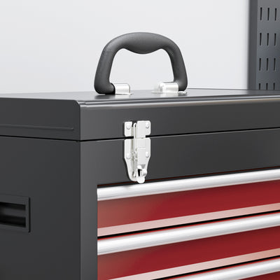 HOMCOM Two-Part Tool Storage Chest on Wheels - Black/Red 