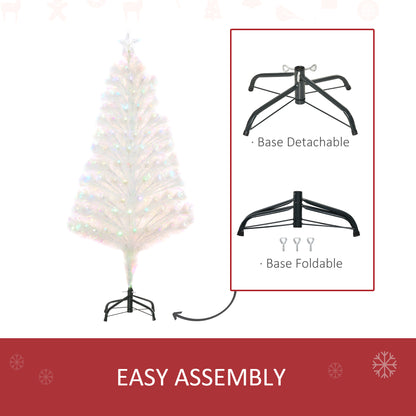 HOMCOM 4 Feet Prelit Artificial Christmas Tree with Fiber Optic LED Light, Holiday Home Xmas Decoration, White 