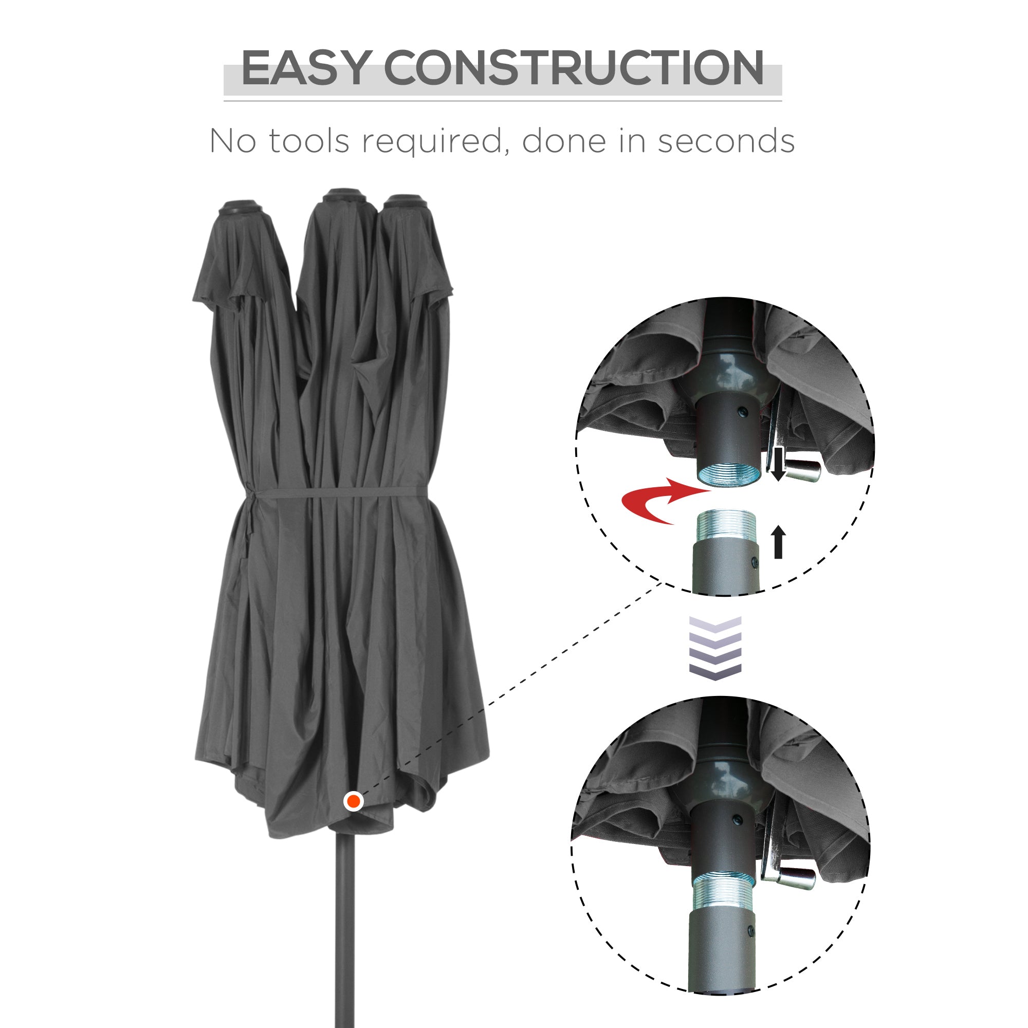 Outsunny 4.6M Sun Umbrella Canopy Double-sided Crank Sun Shade w/ Cross Base Grey 