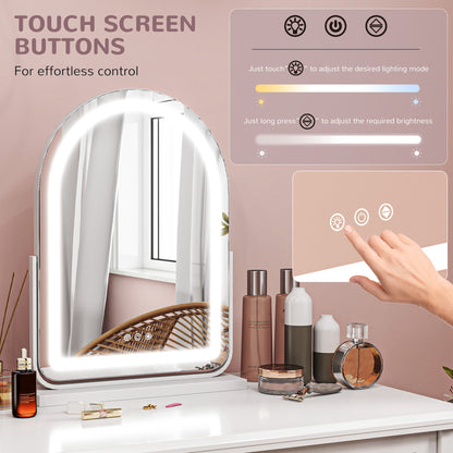 HOMCOM LED Vanity Mirror with Lights, 43 x 59cm Lighted Makeup Mirror with 3 Colour, 360\'c2\'b0 Rotation, Touch Screen, for Bedroom and Dressing Room, White
