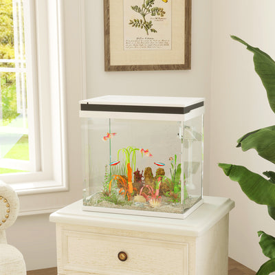 PawHut 26L Glass Fish Tank with Filter System, LED Lights, Water Pump, White 