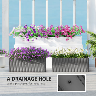 Outsunny Set of Two Rattan-Effect Planters - Grey 