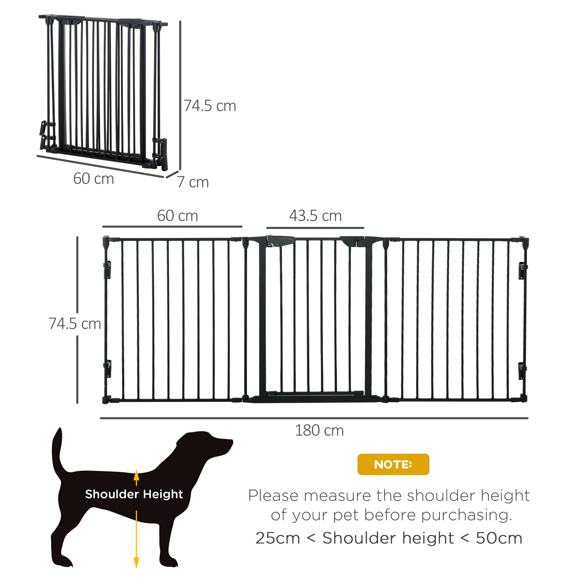 PawHut Pet Safety Gate, 3 Panels Playpen Fireplace, Metal Fence, Stair Barrier, Room Divider w/ Walk-Through Door - Black 