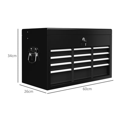 HOMCOM Steel Six Drawer Tool Storage Carry Chest, with Lock and Keys - Black 