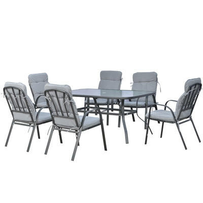 Outsunny Seven-Piece Garden Dining Set with Cushions - Grey 