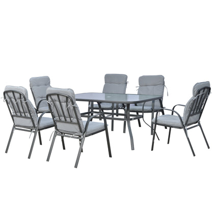 Outsunny Seven-Piece Garden Dining Set with Cushions - Grey