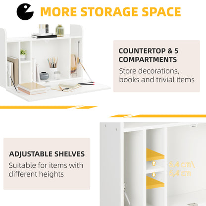 HOMCOM Wall Mounted Table, Drop Leaf Floating Laptop Desk with Space Saving Storage Compartments for Home Office and Study, 77cm x 20cm x 51cm, White 