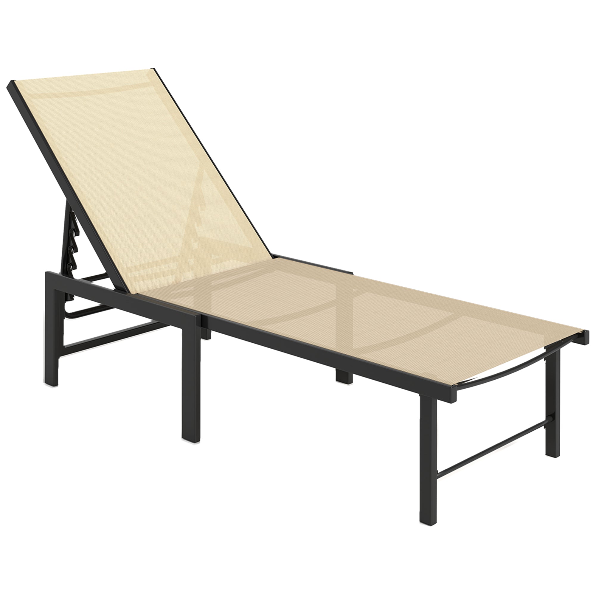 Outsunny Sun Lounger for Garden, 5-Level Adjustable Reclining Sun Lounger Chair, Flat Garden Lounger Sunbed with Texteline Seat, Steel Frame for Patio, Beach, Khaki 