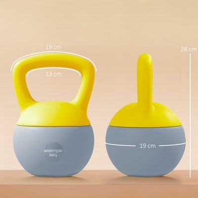 SPORTNOW Soft Kettlebell, 8kg Kettle Bell with Non-Slip Handle for Home Gym Weight Lifting and Strength Training, Yellow and Grey 