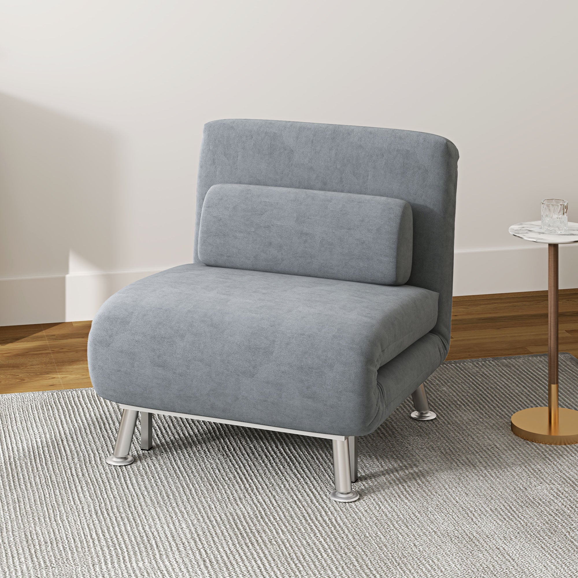 HOMCOM Single Velvet-Feel Sleeper Chair - Grey 