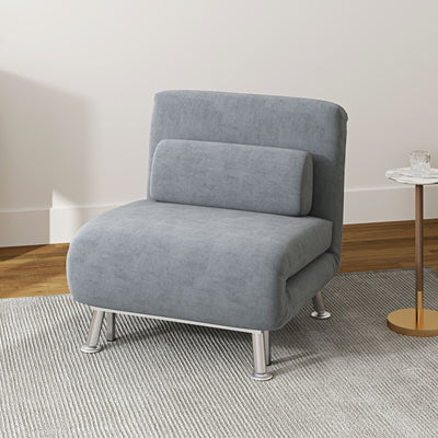 HOMCOM Single Velvet-Feel Sleeper Chair - Grey 
