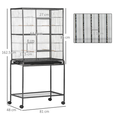 PawHut Large Bird Cage Budgie Cage with Stand, Storage Shelf, Wood Perch for Parrot Canary Parakeet Cockatiels, 81 x 48 x 162.5 cm 