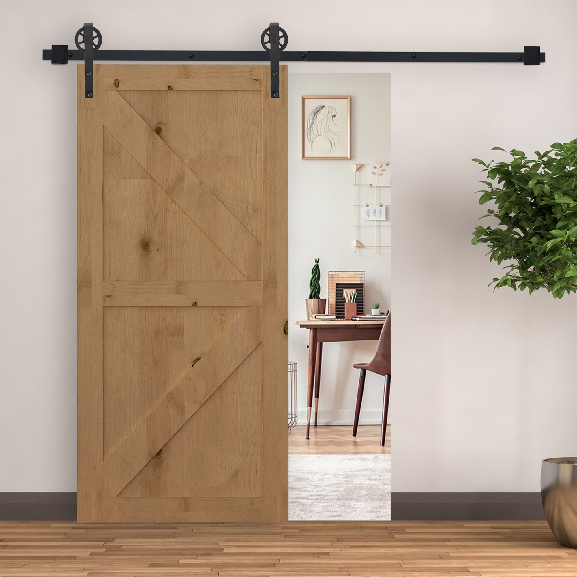 HOMCOM 6.6 FT/ 2000mm Carbon Steel Sliding Barn Door Kits Hardware Closet Set Track System for Single Wooden Door Industrial Wheel Style Roller 