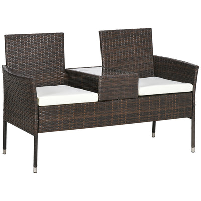 Outsunny Two-Seat Rattan Chair, with Middle Table - Brown 