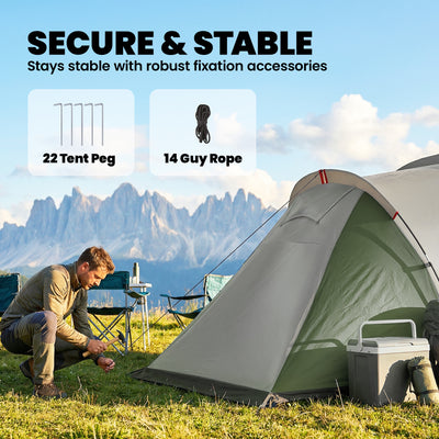 Outsunny Family Camping Tent 3000mm Waterproof Windproof Tunnel Tent 8-12 Person Two Bedrooms Green 
