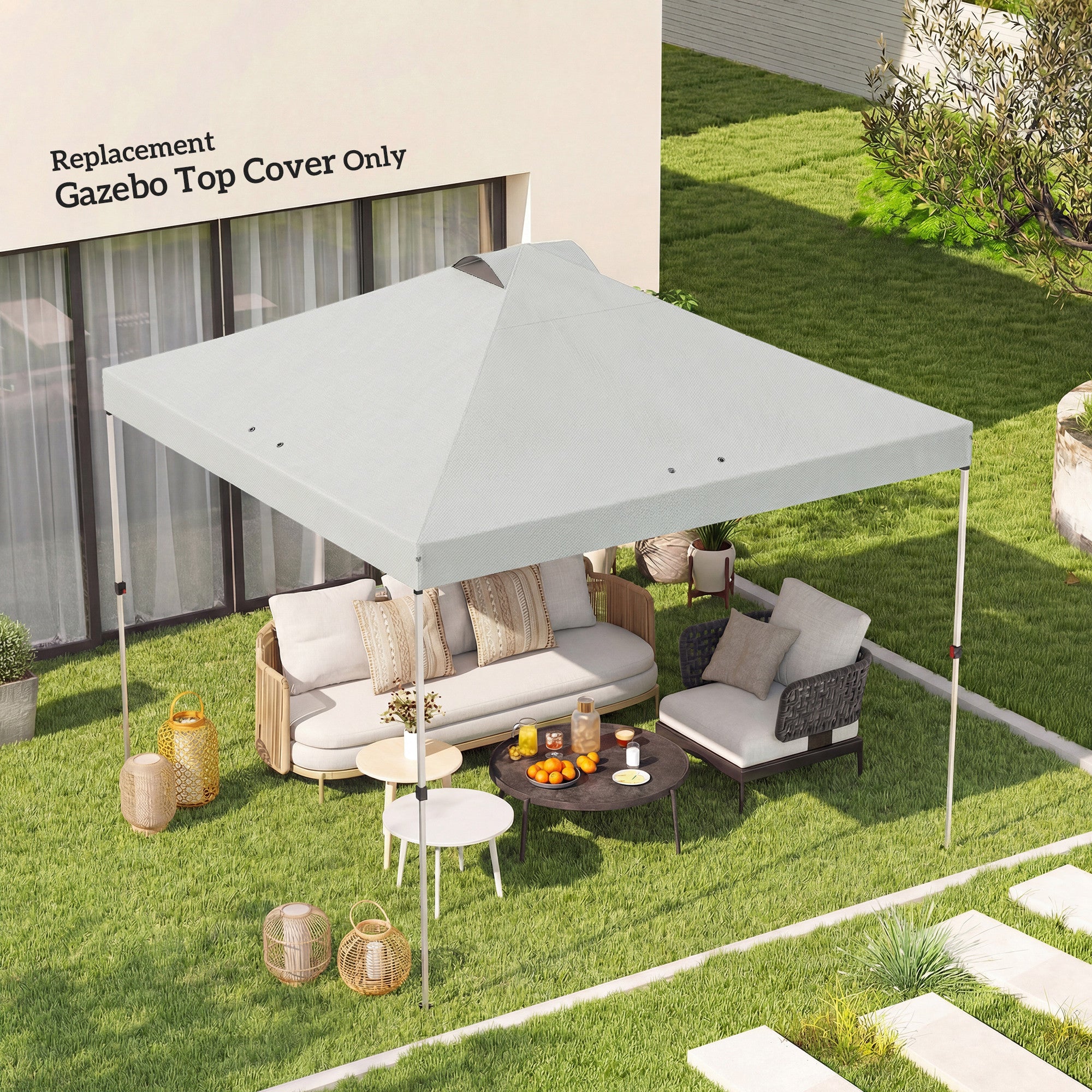 Outsunny Gazebo Roof Replacement UV50+ Waterproof Pop Up Canopy Cover with 8 Drainage Holes 3 x 3 m White 