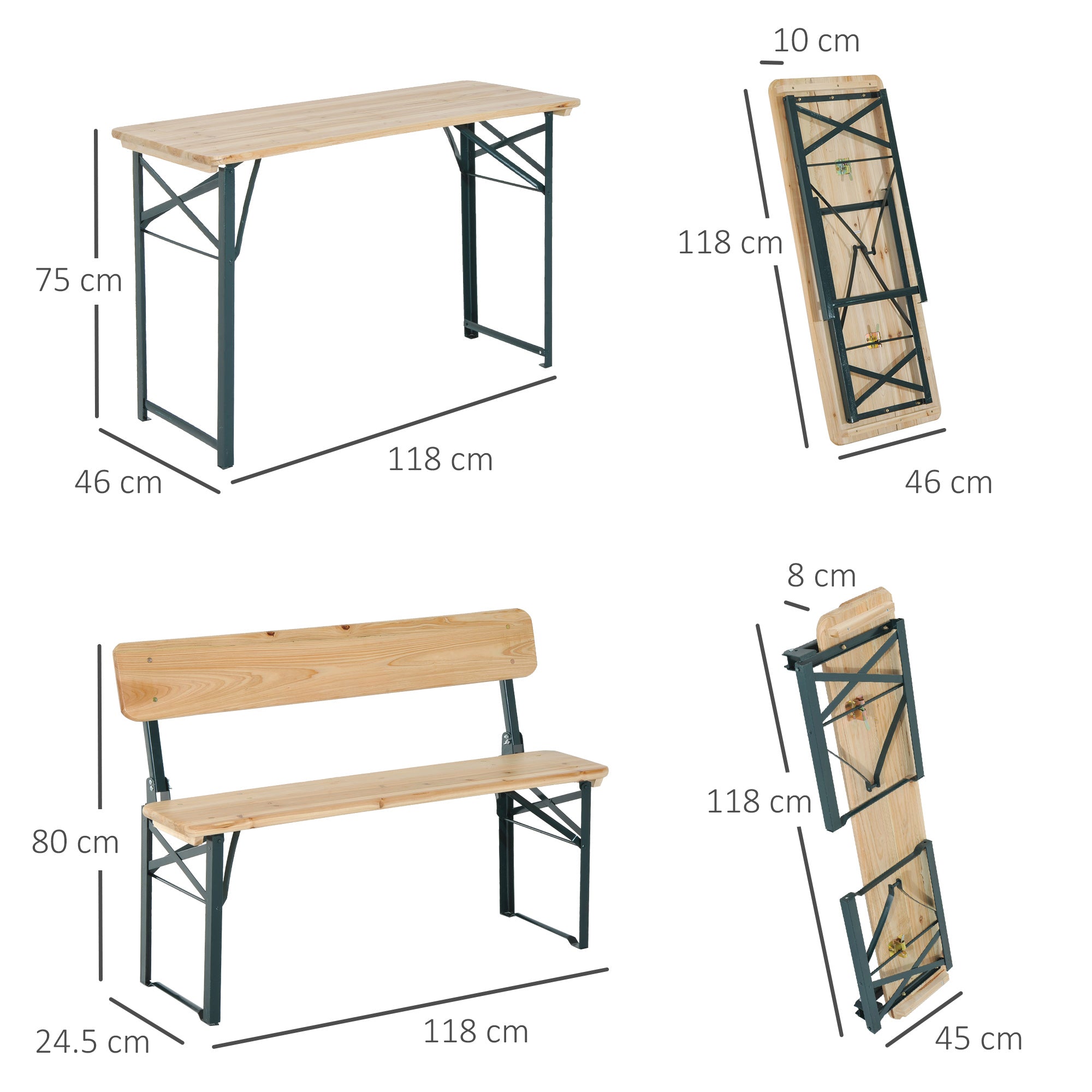 Outsunny Portable Folding Camping Picnic Trestle Beer Table and 2 Bench Set Wooden Garden Furniture Patio Dining Party BBQ Chairs Stools 