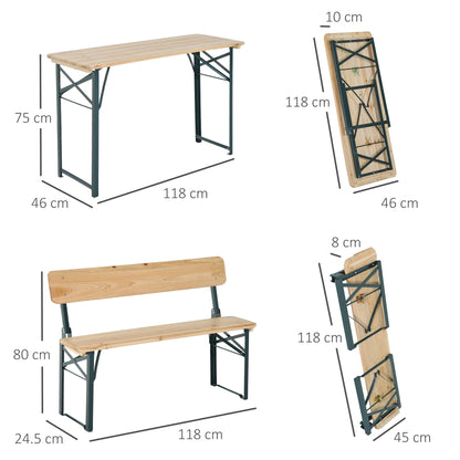 Outsunny Portable Folding Camping Picnic Trestle Beer Table and 2 Bench Set Wooden Garden Furniture Patio Dining Party BBQ Chairs Stools 