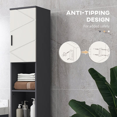 kleankin 183cm Tall Bathroom Cabinet, Narrow Bathroom Storage Cabinet with Open Shelves, 2 Doors Cabinets, Adjustable Shelves and Soft Close Mechanism, Grey 