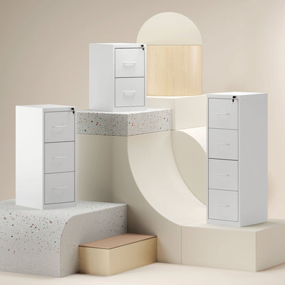 HOMCOM Four-Drawer Modern Steel Filing Cabinet - White 