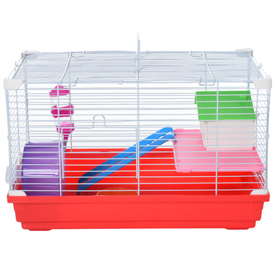 PawHut Hamster Cage, Small Gerbil Cage 2 Tiers Portable w/ Handle, Exercise Wheel, Water Bottle, Dishes 