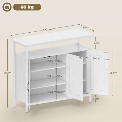 HOMCOM Industrial Kitchen Sideboard with Open Shelf, 2 Cabinets, Adjustable Shelves for Living Room, Dining Room, White 