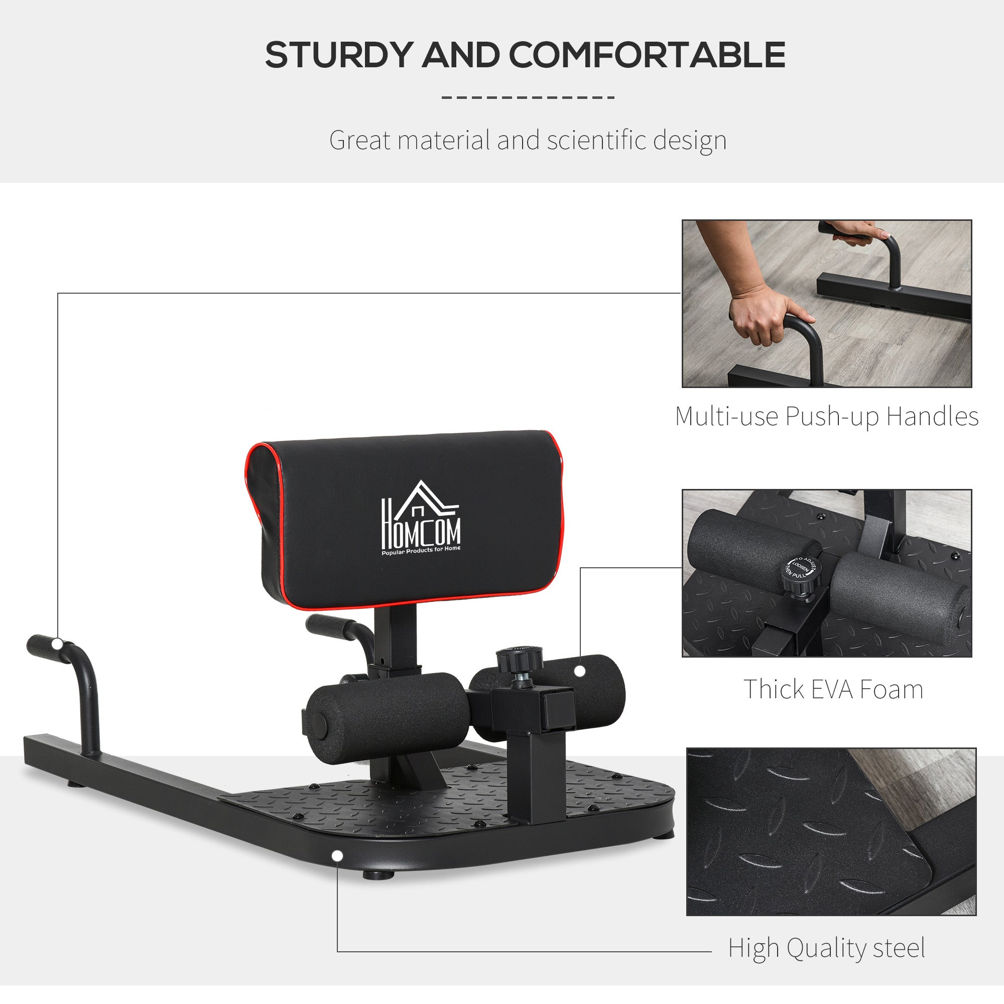 HOMCOM Squat Machine with Push Up Stand, Padded Hip Thrust Bench with Adjustable Cushion for Home Gym Work Out, Black 