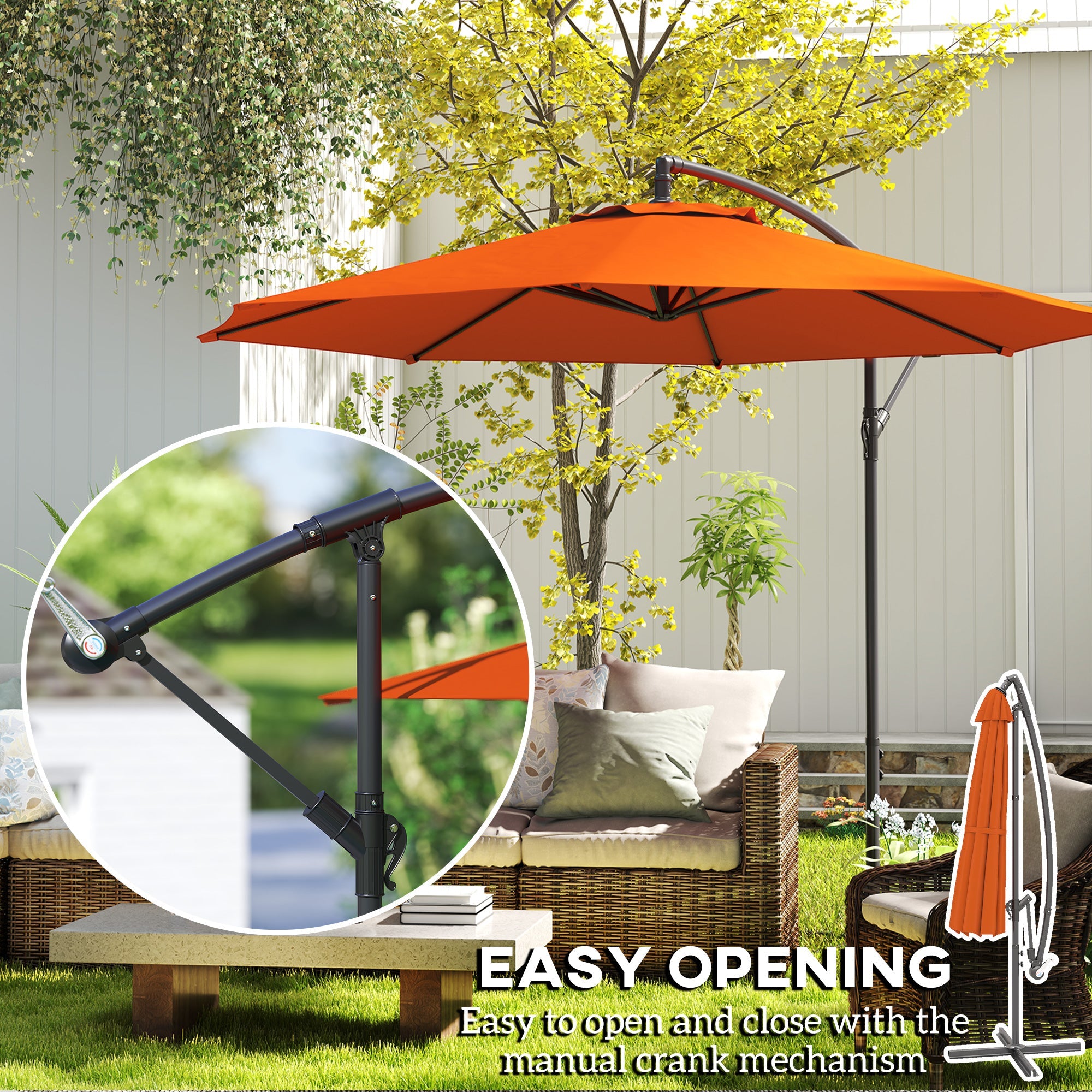 Outsunny 2.45m Overhanging Cantilever Parasol, with Cross Base - Orange 