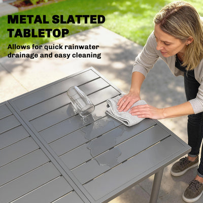 Outsunny Garden Dining Table for 6 Person, 165 x 80 cm Rectangular Outdoor Dining Table with Slatted Top 