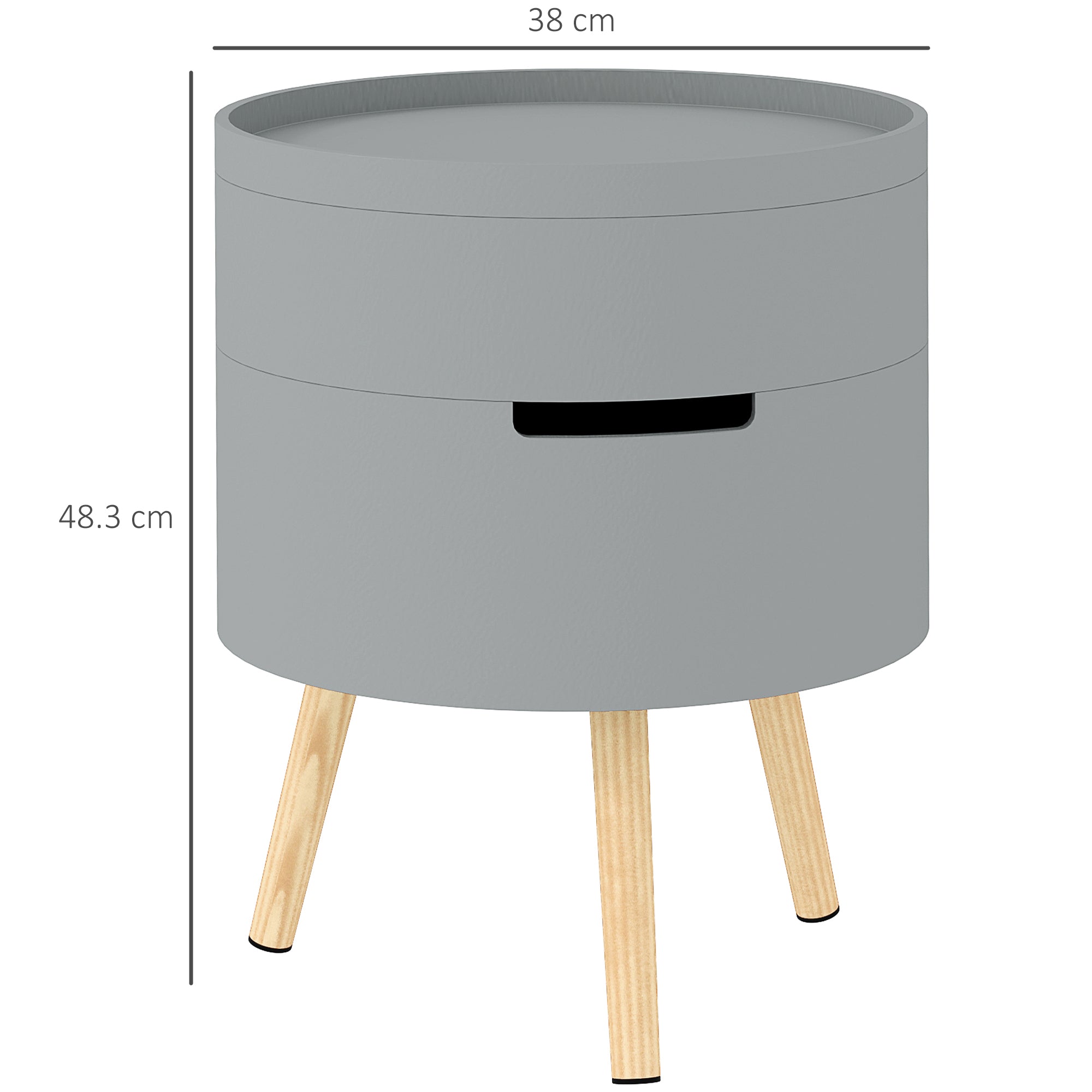 HOMCOM 3-Tier Coffee Table, Round End Table with 2 Hidden Compartments and Detachable Tray, Side Table with Storage for Living Room, Grey 