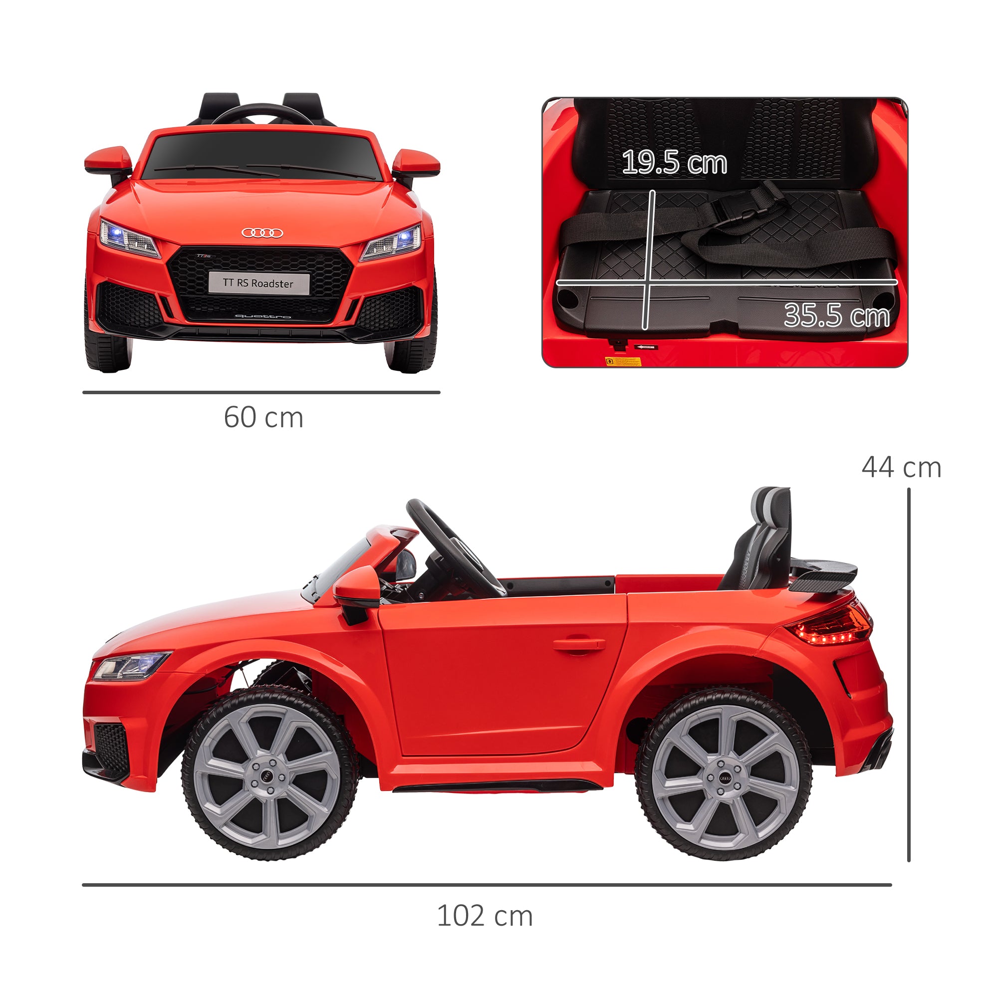 HOMCOM Kids Licensed Audi TT Ride-On Car 12V Battery w/ Remote Suspension Headlights and MP3 Player 3km/h Red 