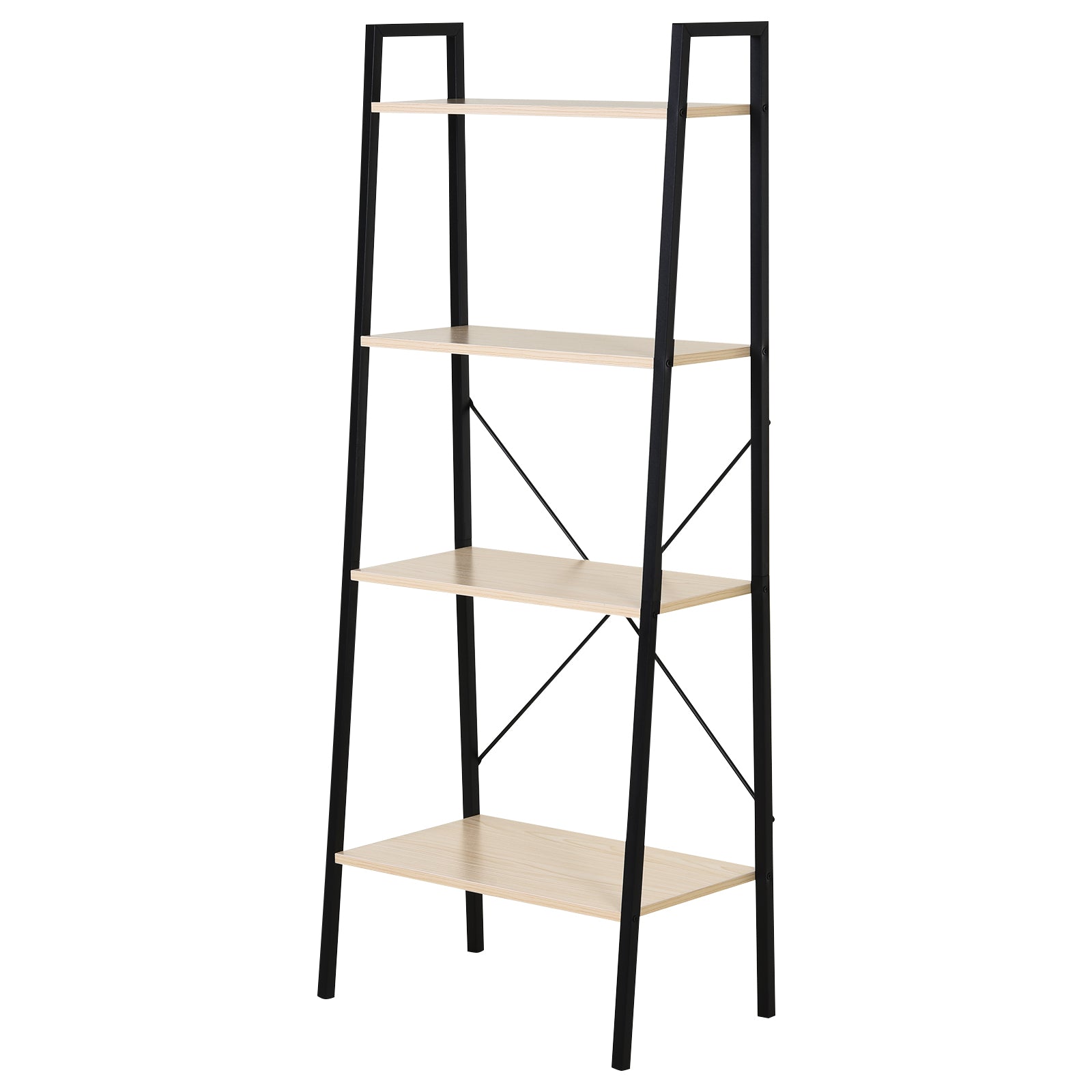 HOMCOM Bookcase 4-Tier Vintage Ladder Shelf with Wood Storage Rack, Stand Plants Display, Black and Natural 