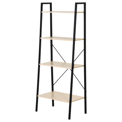 HOMCOM Bookcase 4-Tier Vintage Ladder Shelf with Wood Storage Rack, Stand Plants Display, Black and Natural 