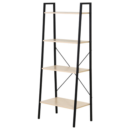 HOMCOM Bookcase 4-Tier Vintage Ladder Shelf with Wood Storage Rack, Stand Plants Display, Black and Natural 