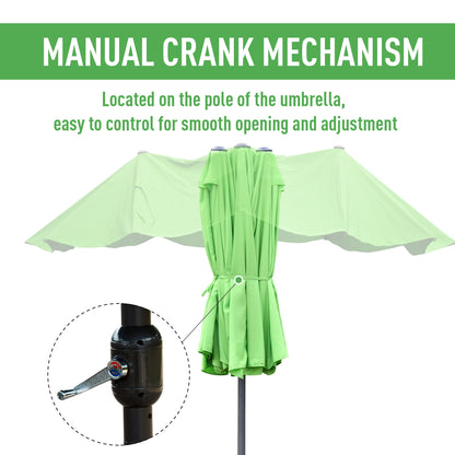 Outsunny 4.6M Sun Umbrella Canopy Double-sided Crank Sun Shade w/ Cross Base Green 