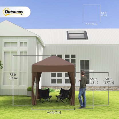 Outsunny 2 x 2 m Garden Pop Up Gazebo, Wedding Party Tent Marquee, Water Resistant Awning Canopy with Sidewalls, Windows, Carry Bag, Coffee 