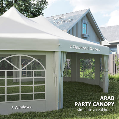 Outsunny 10 Sides Decagonal Garden Gazebo Marquee Party Tent Wedding Canopy Outdoor Heavy Duty Metal Frame (8.9m x 6.5m) - White 