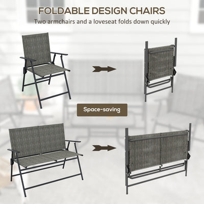 Outsunny Outdoor\'c2\'a04 Pieces Patio Furniture Set with Breathable Mesh Fabric\'c2\'a0Seat & Backrest,\'c2\'a0Garden Set with Two Foldable Armchairs, a Loveseat &\'c2\'a0Glass\'c2\'a0Top\'c2\'a0Table, Mixed Brown 