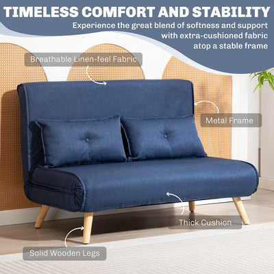 HOMCOM Two-Seater Linen-Look Sofa Bed - Dark Blue 